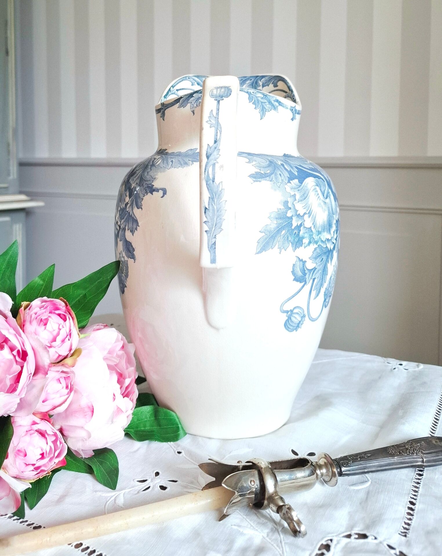 Old pitcher in ironstone faience Longwy