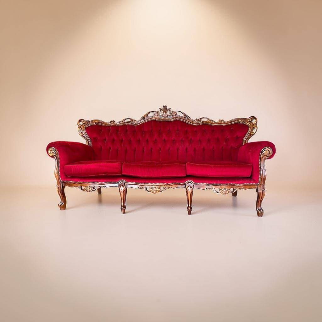 Vintage red baroque armchair / three-seater sofa