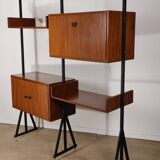 Vintage modular bookcase in wood and metal, Italy, 1960