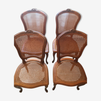 Set of 4 wooden chairs in caning