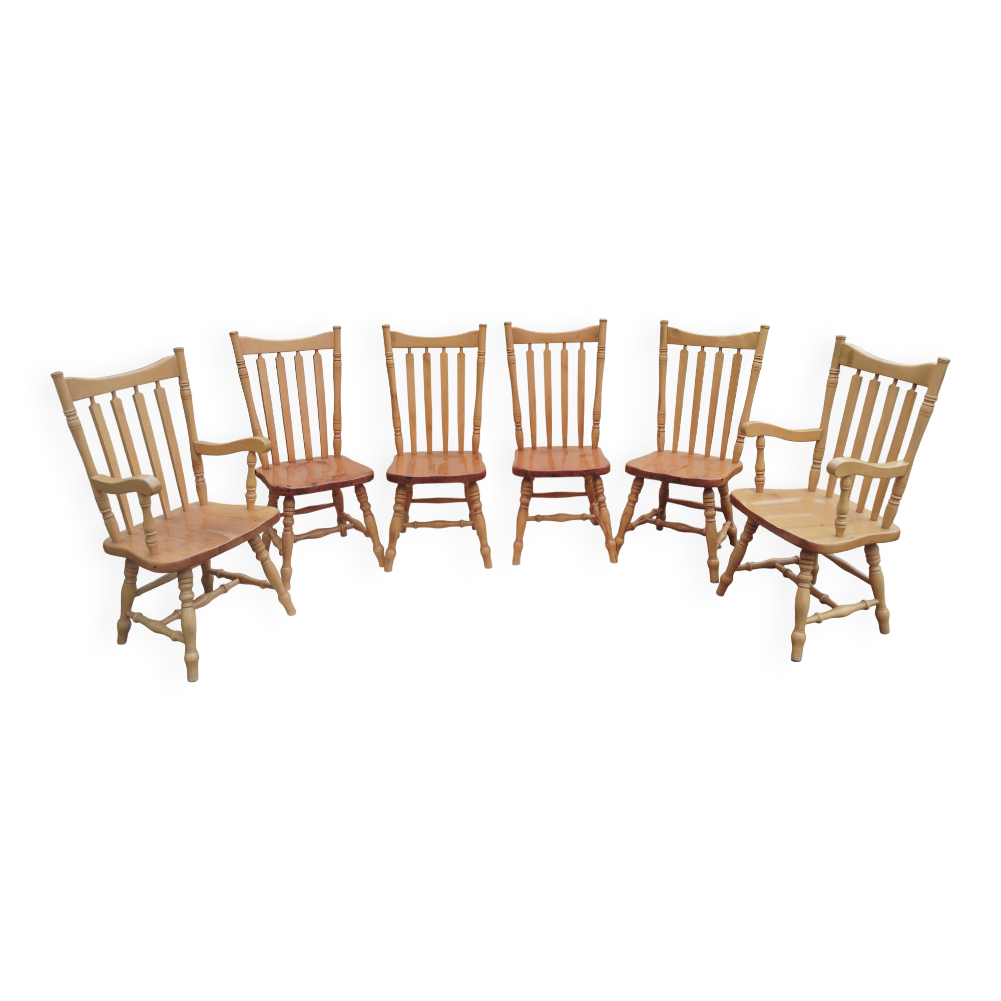 Set of 6 western bistro chairs, including 2 with armrests.