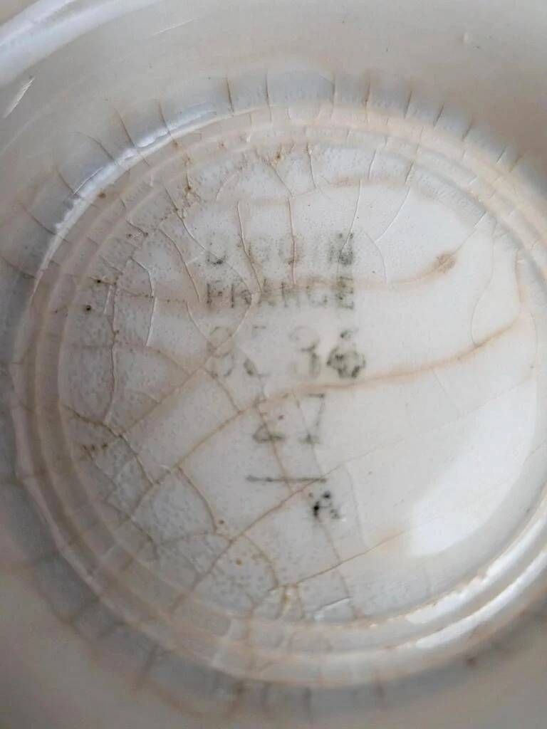 Old ironstone bowl from Digoin – Pink floral decoration – Vintage