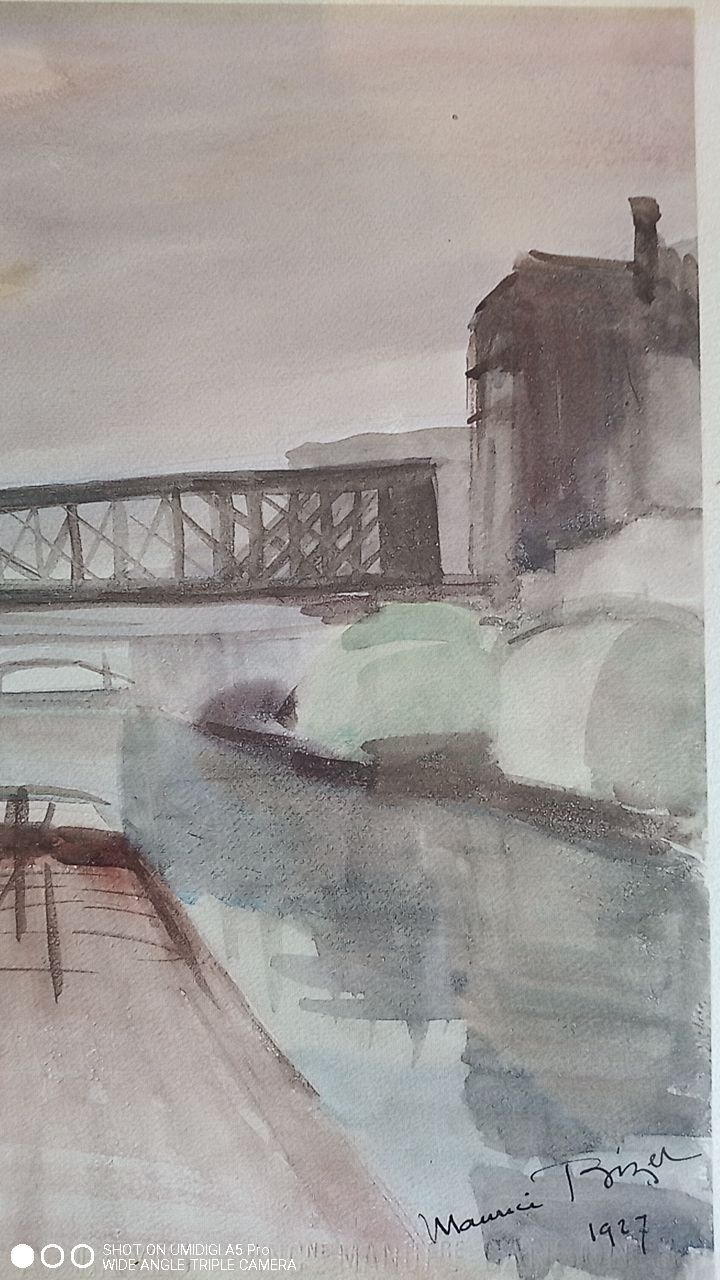 Maurice Bizet - Watercolor - 1927 signed - view of the port of Madrague (Marseille)