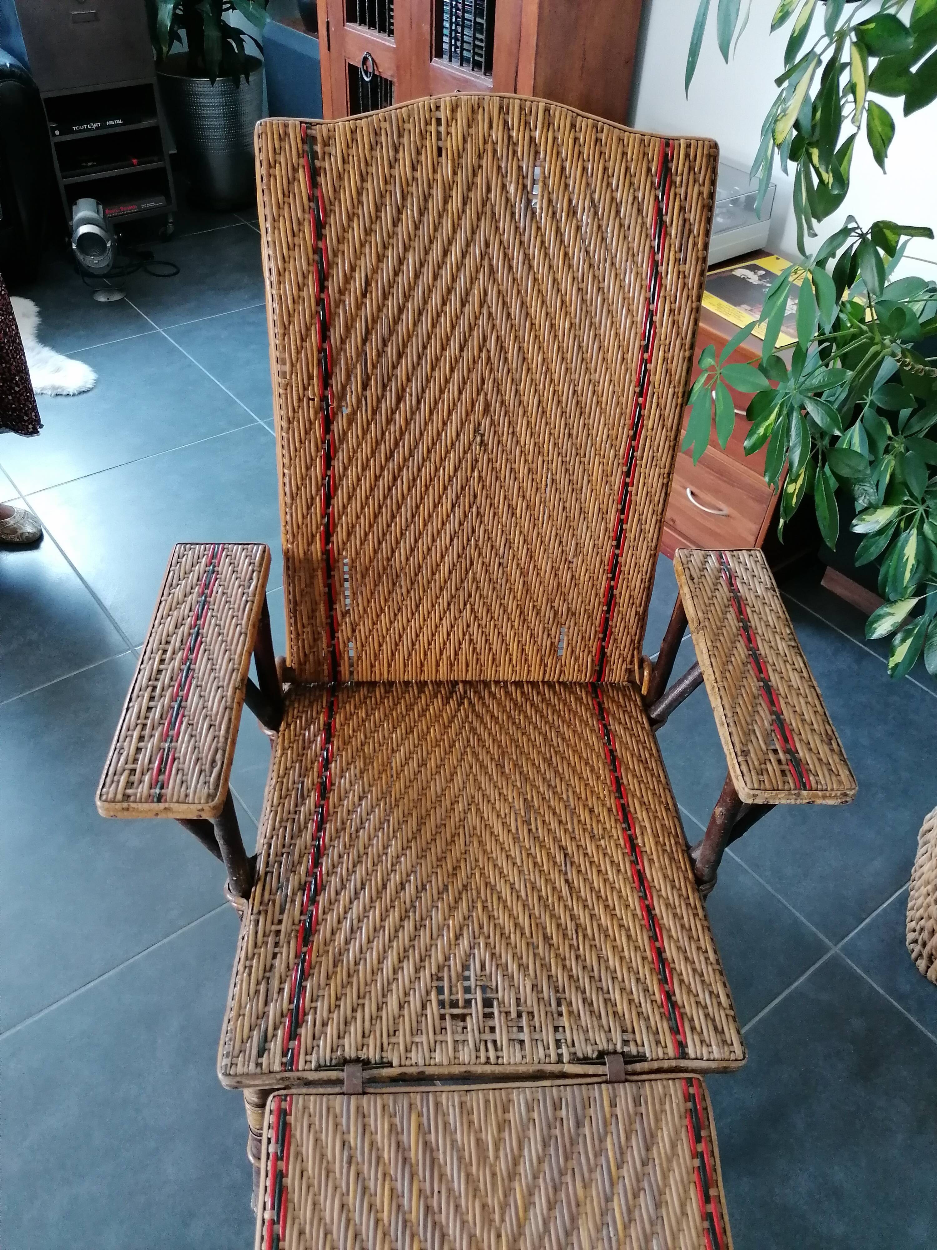 Chaise longue fauteuil rotin 1900's