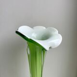 Vase soliflore en opaline et verre vert pomme style murano années 60-70
