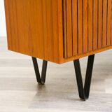 Highboard in teak wood with grooved doors,