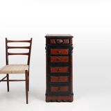 Rare Antique French chest of drawers in wood, burl veneer and marble, ca. 1