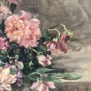 François Félix Roubaud Still life oil on wooden panel bouquet roses peonies XIX