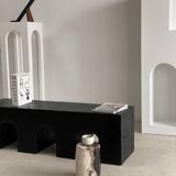 Bench in solid monoxyl wood, carved base in 3 arches - Black color