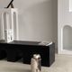 Bench in solid monoxyl wood, carved base in 3 arches - Black color