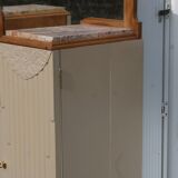Renovated Art Deco buffet, pink marble and original mirror.
