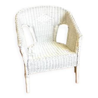 Fauteuil en rotin blanc vintage