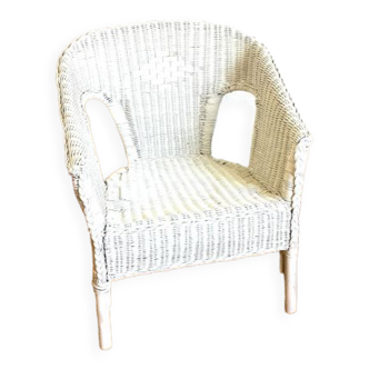Vintage white rattan armchair