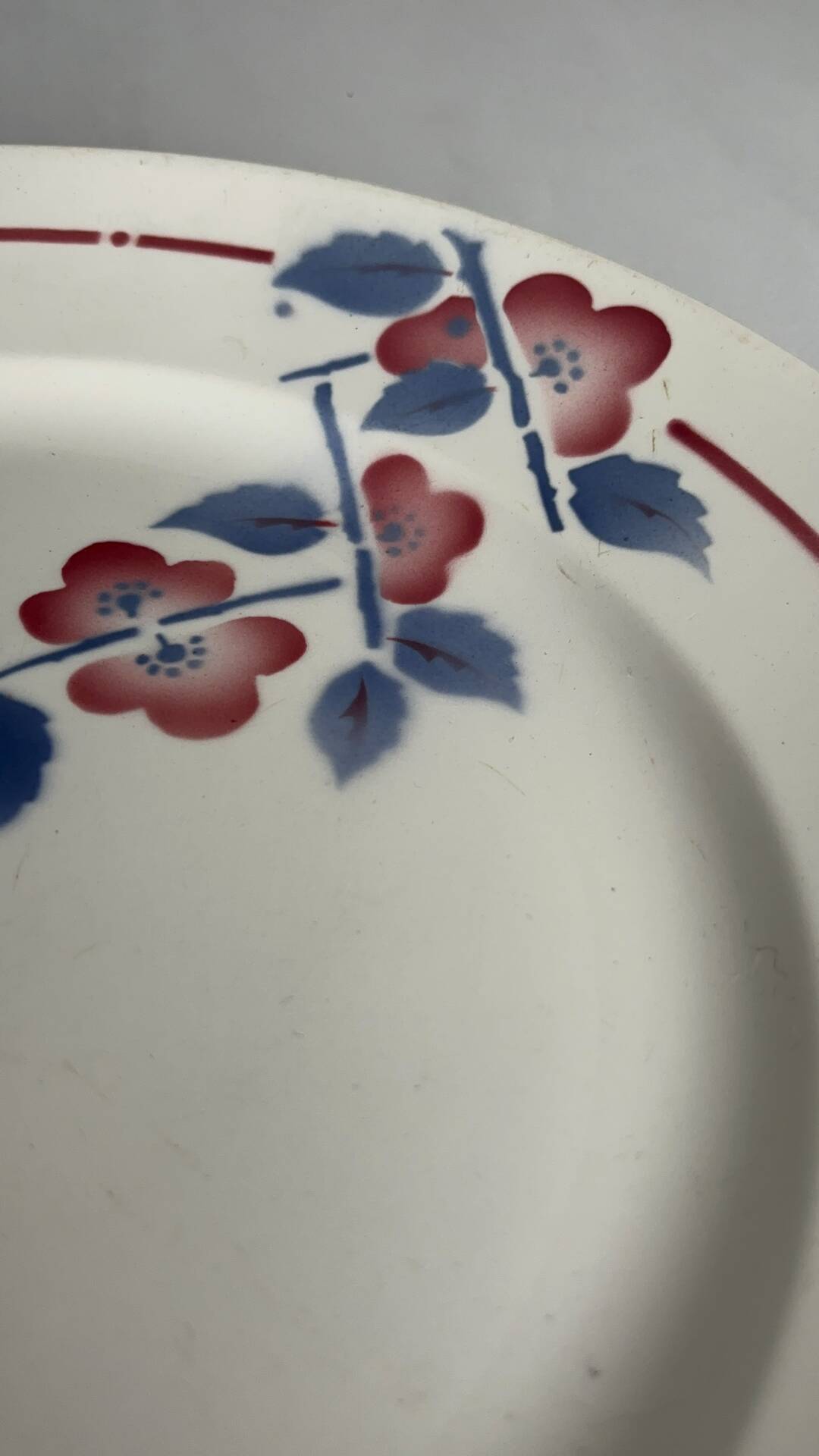Round plate from the Céranord Saint-Amand service • Red and blue floral decoration