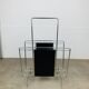Chrome and black leather magazine rack, 1970s.