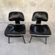 Pair of DCW chairs by Charles & Ray Eames in Black for Herman Miller 1950