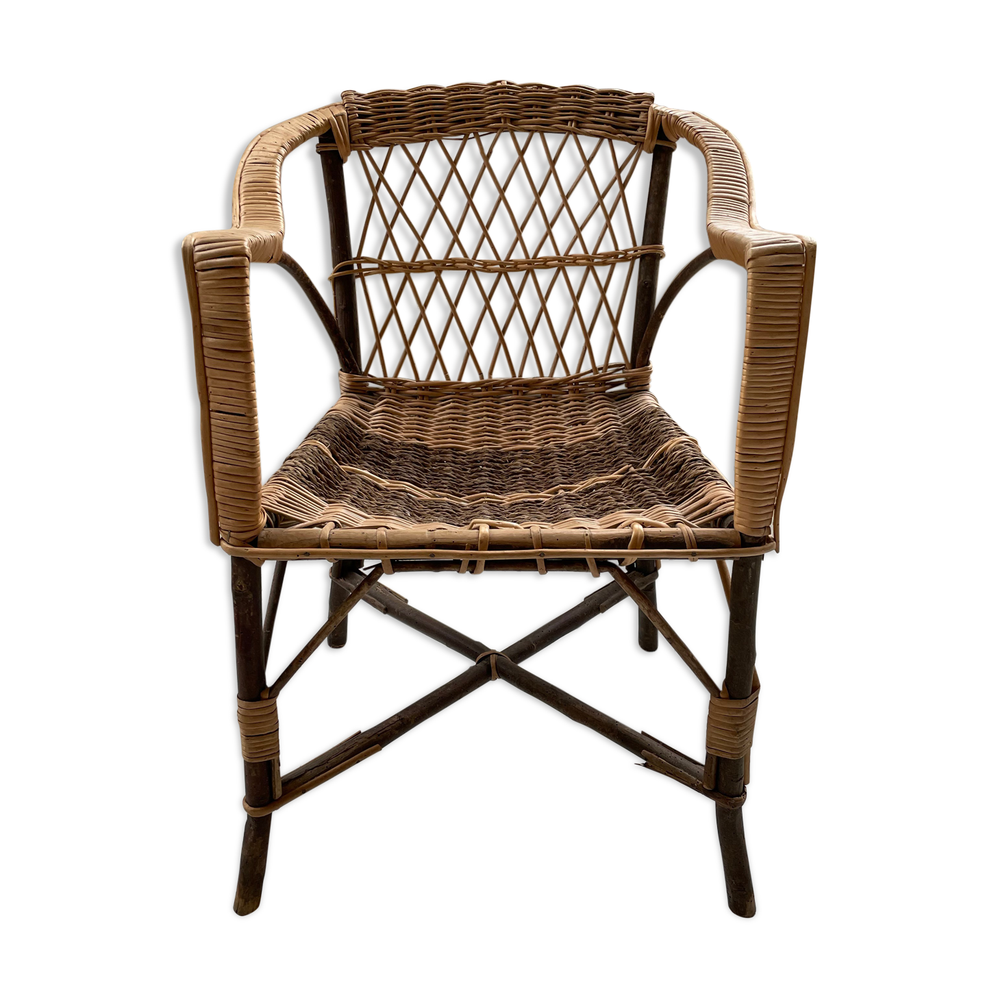 Popular rope, wicker and wood chair