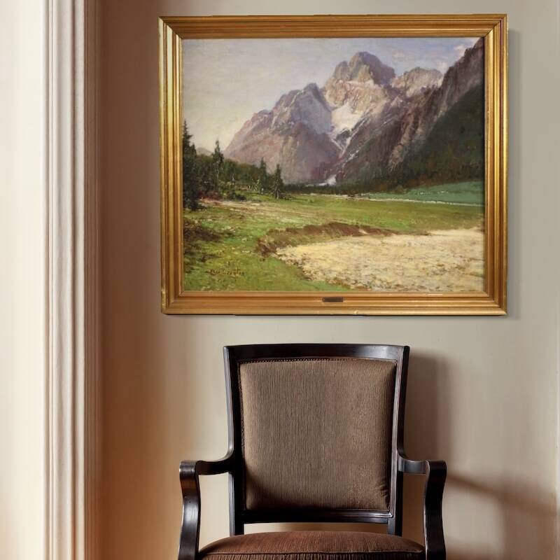Peinture italienne vue de montagne de la Croda Rossa d'Ampezzo.
