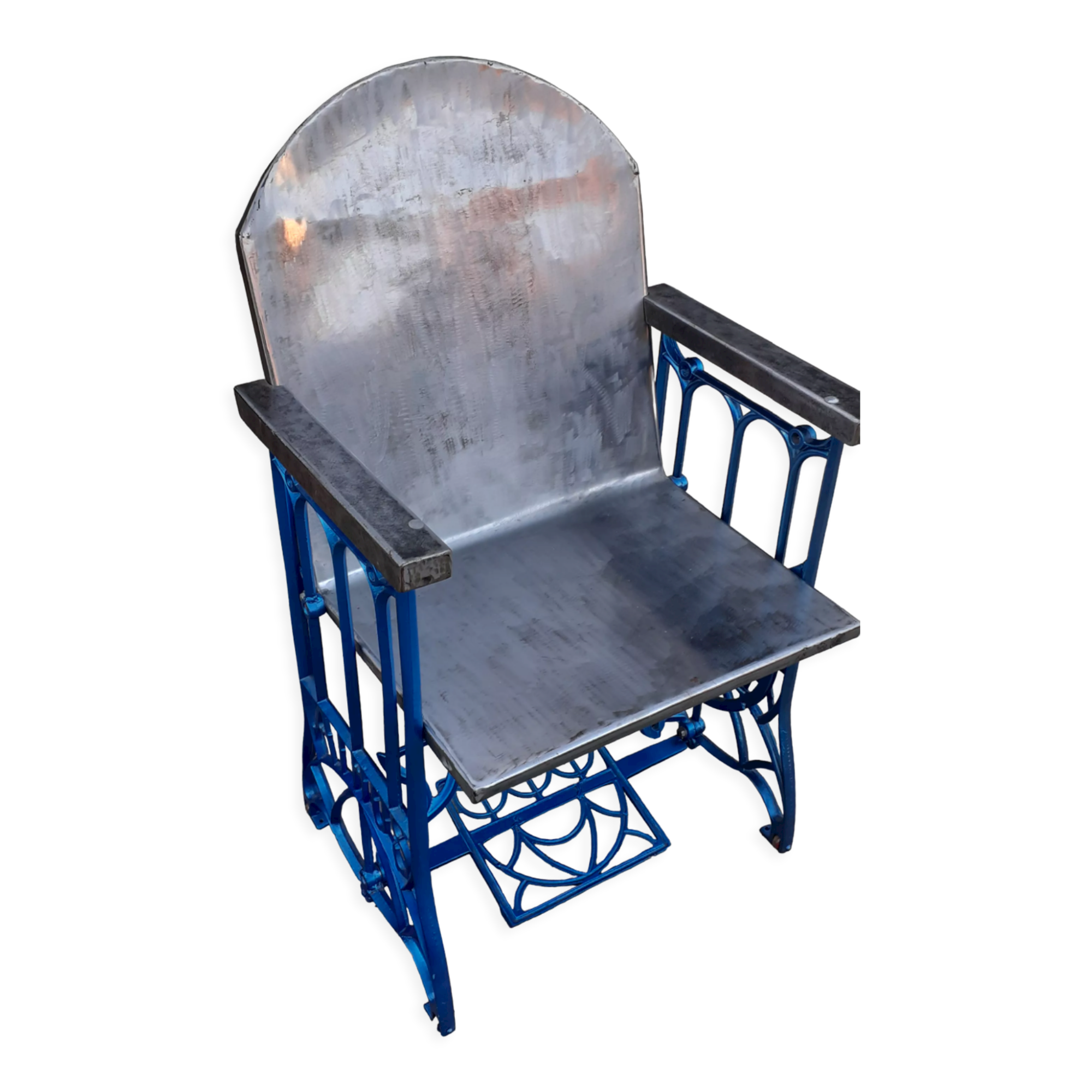 Electric blue metal armchair