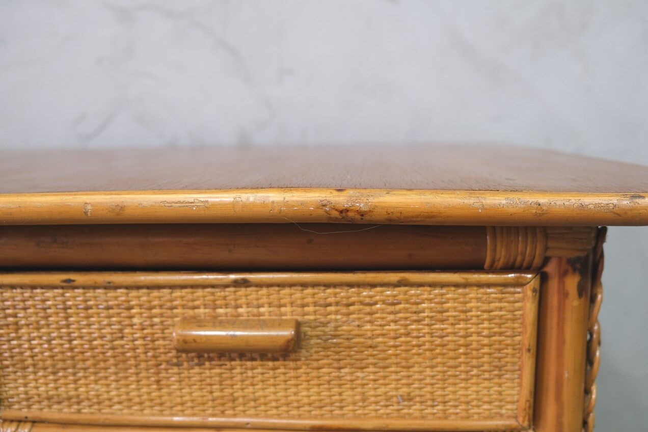 Mid-century italian bamboo, rattan and teak desk, 1960s