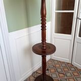 Turned wooden floor lamp