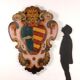 Ancient baroque coat of arms Pasqui in poplar, Florence, 18th century