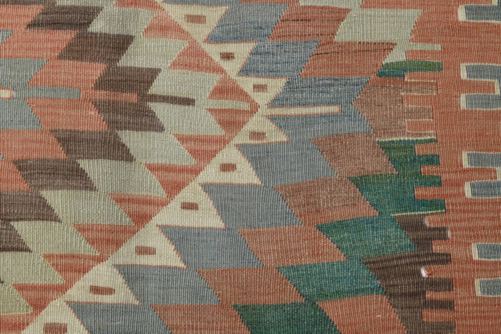 6x10 Decorative Rug, Soft Vintage Kilim Rug, Mint Green Area Kilim Rug,