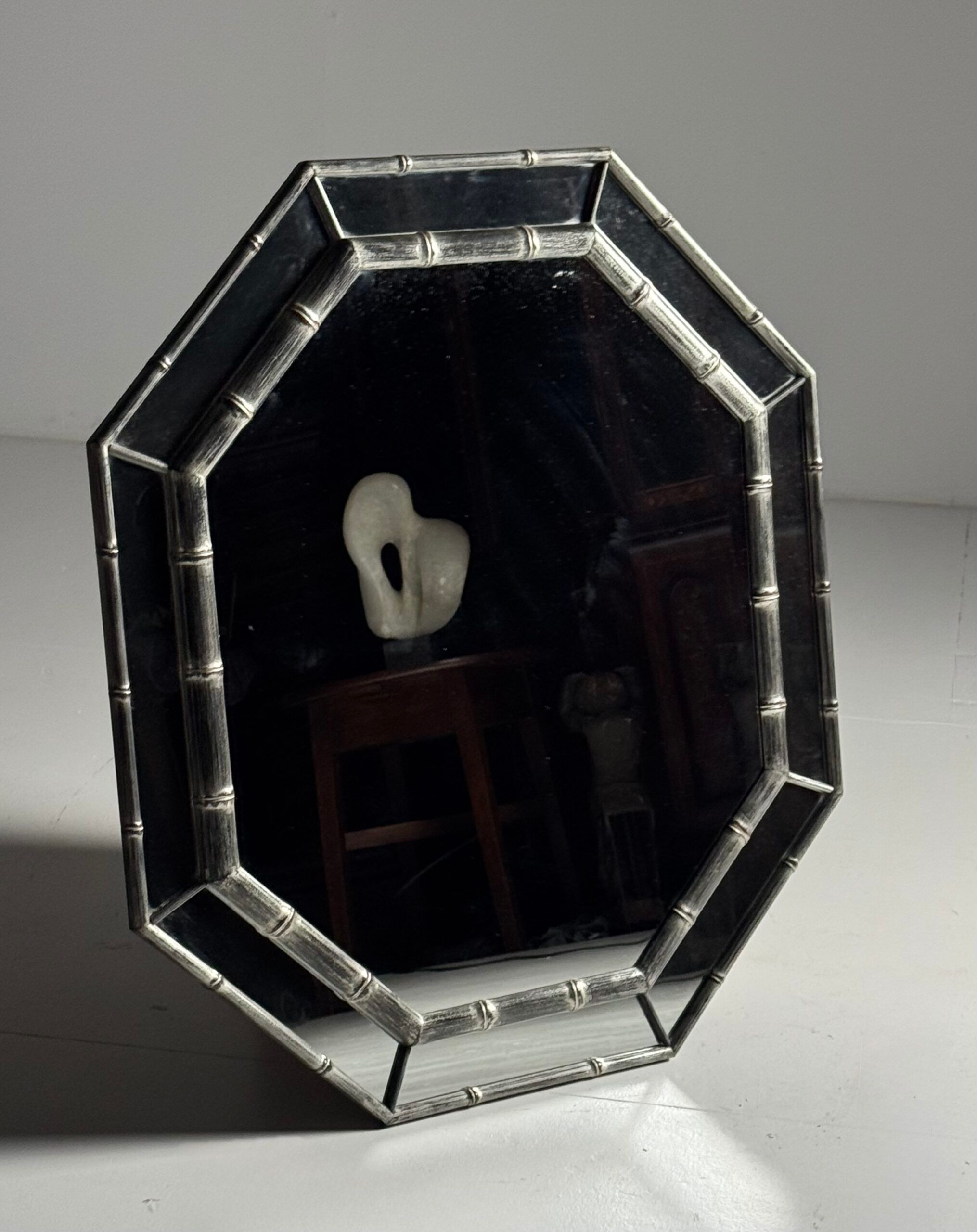 Octagonal faux bamboo mirror silver colour