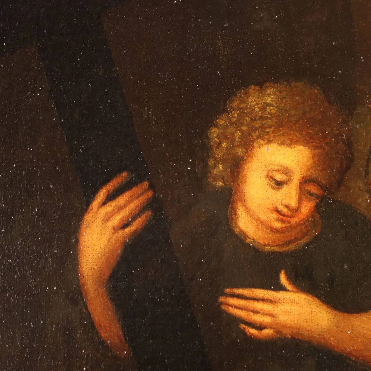 Ancient painting of Saint Bishop receiving communion from Jesus, 1600s.