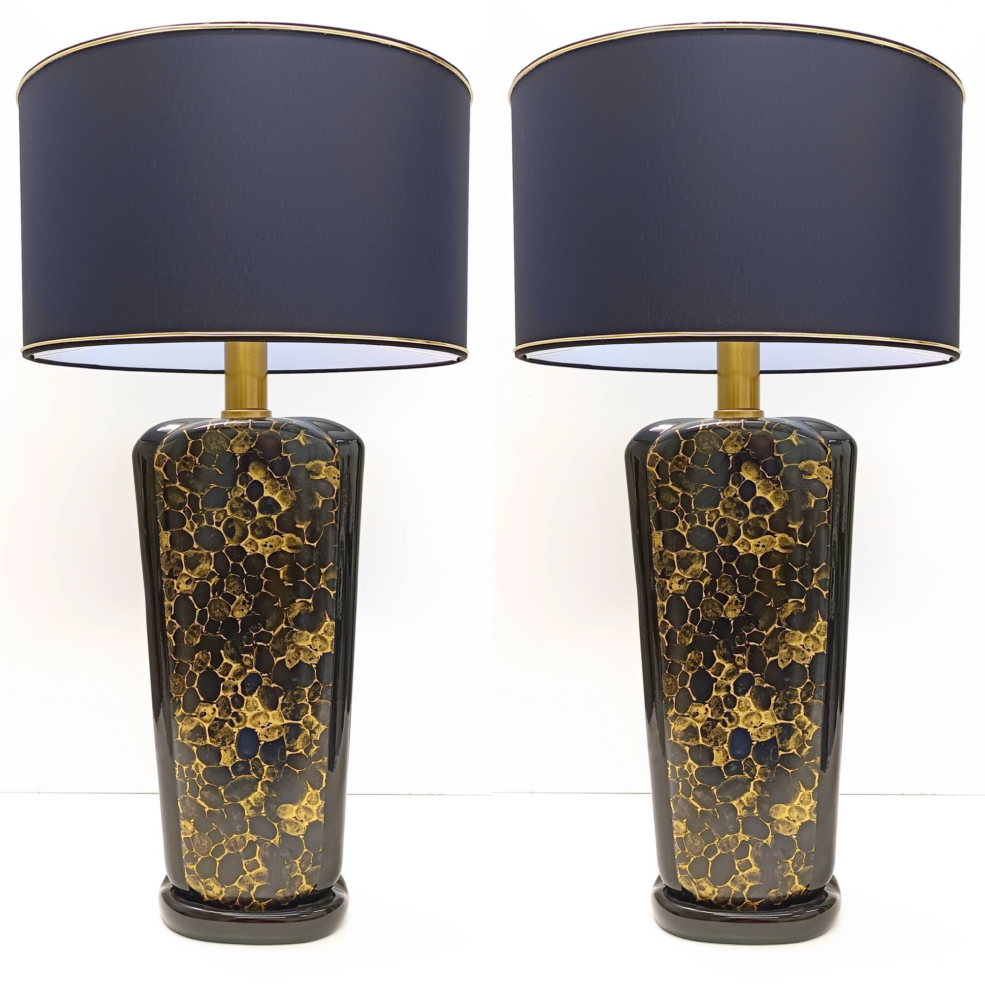 Lampes de table en céramique émaillée noir et or postmodernes, Italie années 1980
