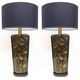Lampes de table en céramique émaillée noir et or postmodernes, Italie années 1980
