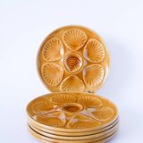 Set of 6 Moulins des Loups oyster plates, Mustard, 1960