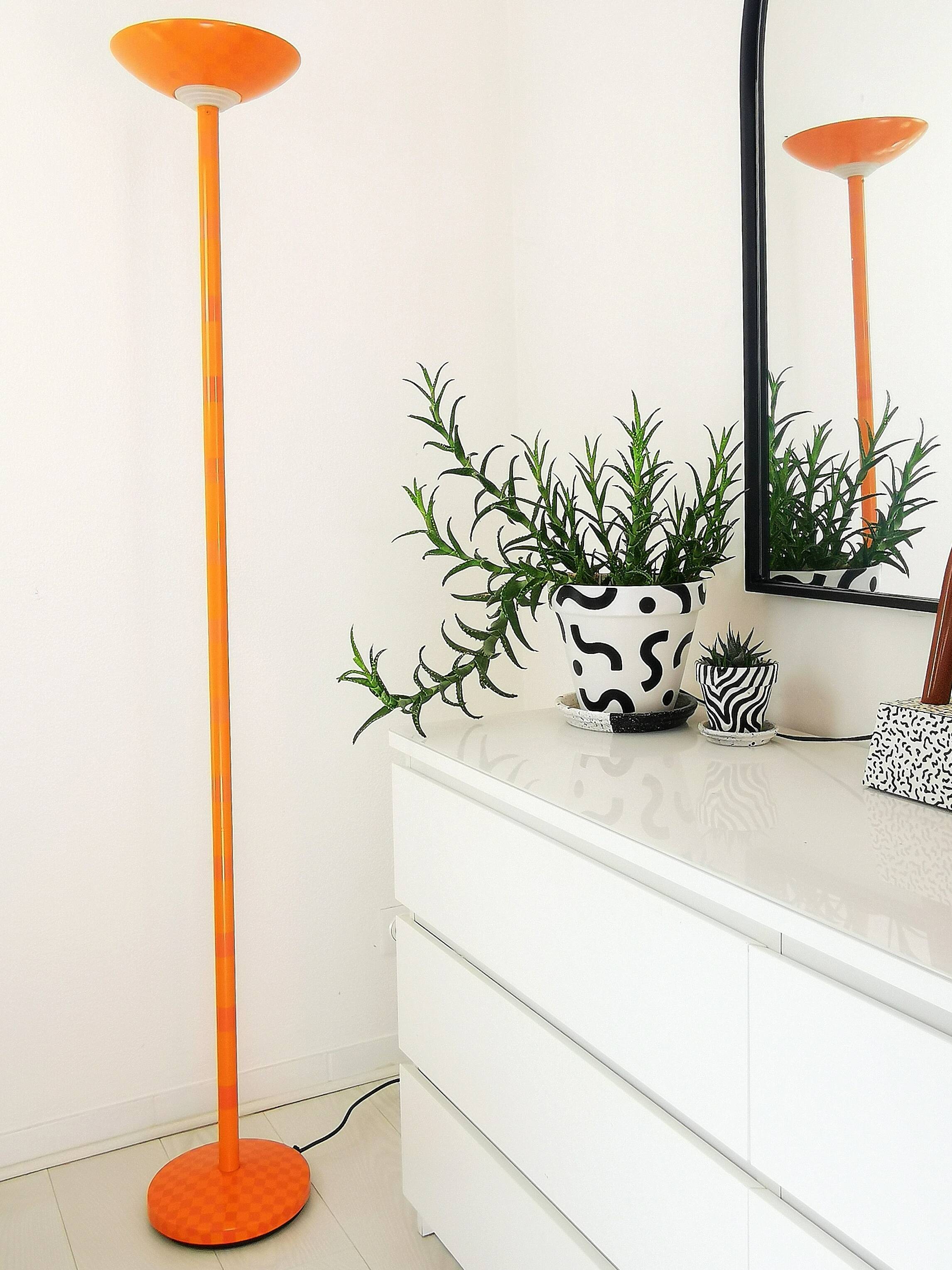 Checkerboard orange floor lamp