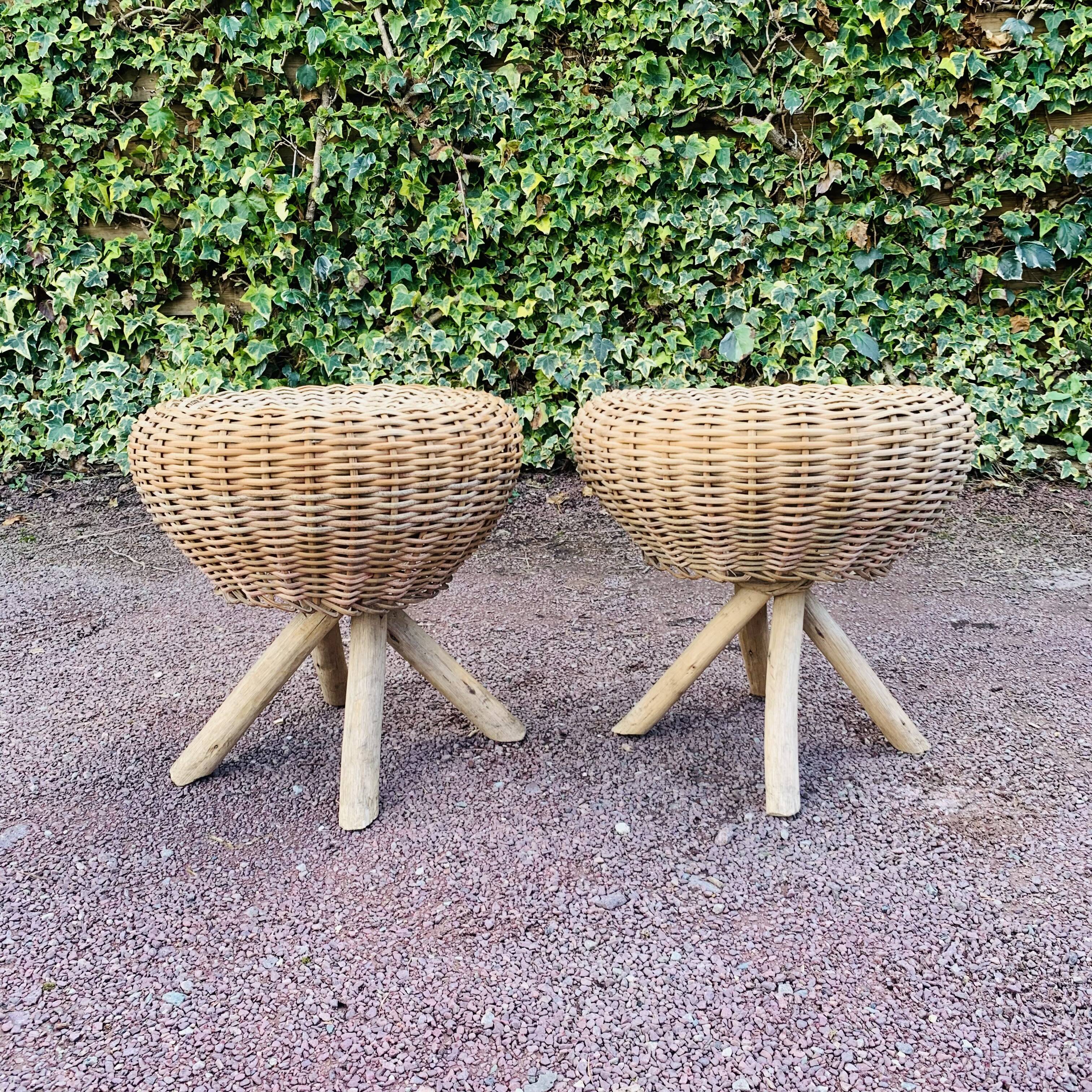 Pair of vintage wicker stools