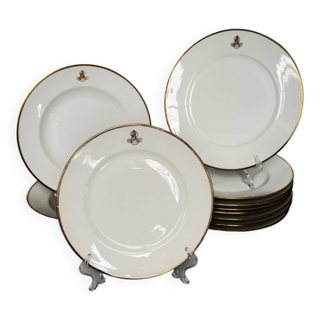 Set of monogrammed plates with gilt edges | E. Bourgeois | Late 19th century