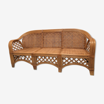3-seat bench in rattan canning 50s
