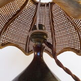 Superb ancient japanese bronze lamp and rattan