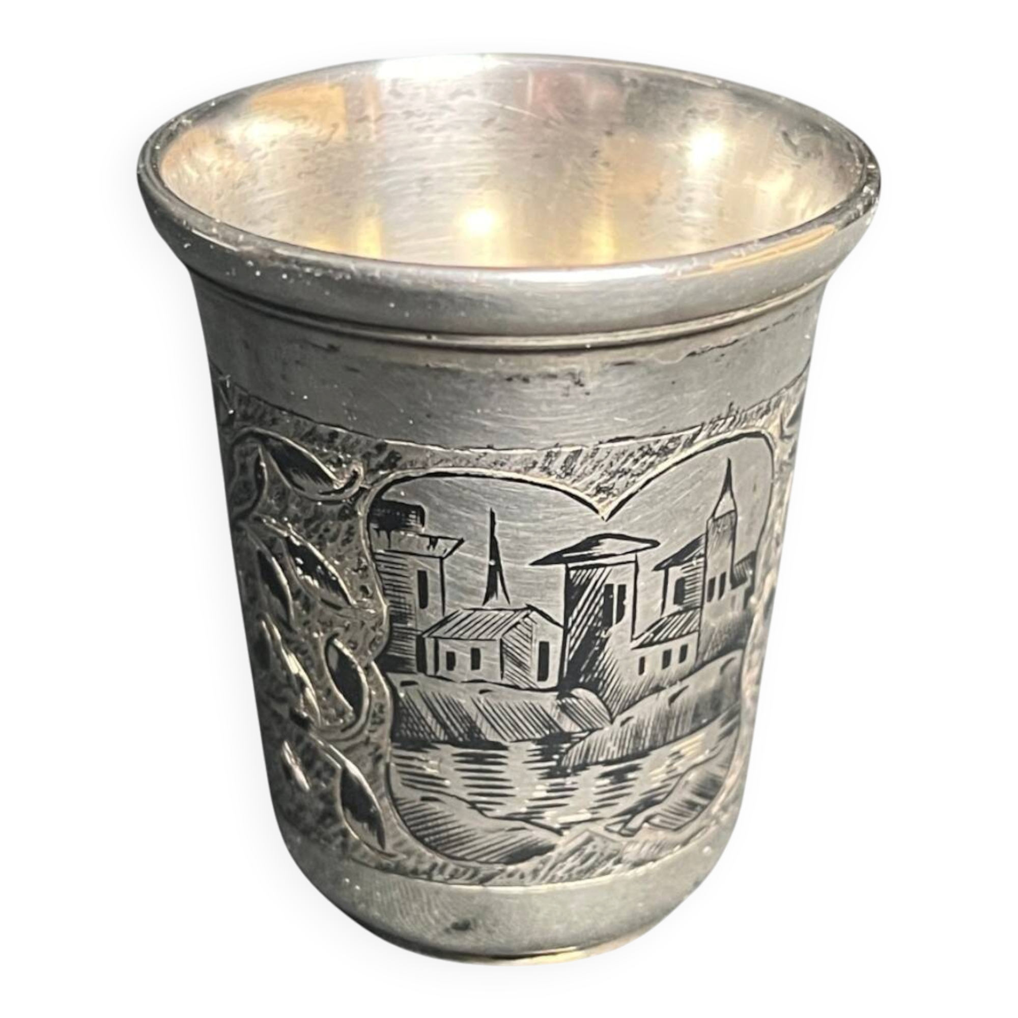 Gobelet à vodka argent russe Moscou décor ciselé XIXème