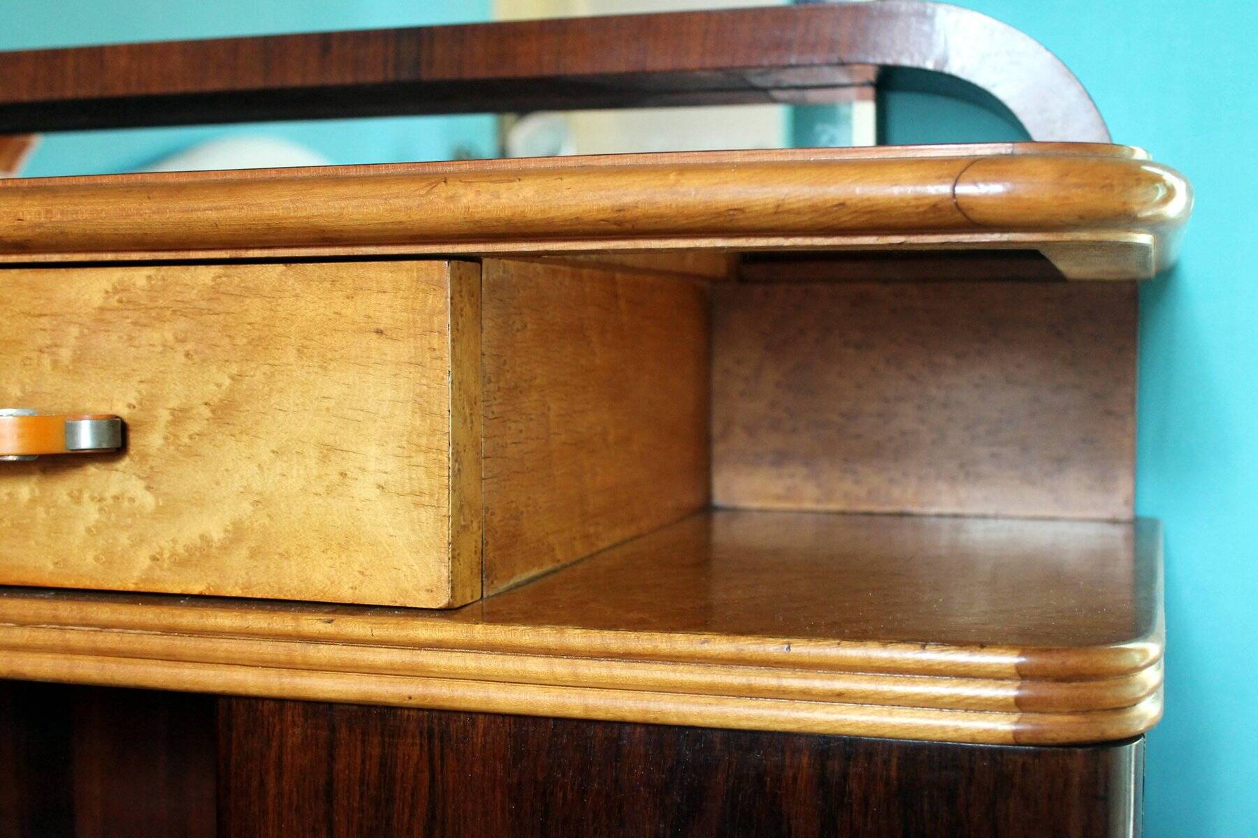 Veneer Rosewood and Maple Vanity with Bakelite Handles