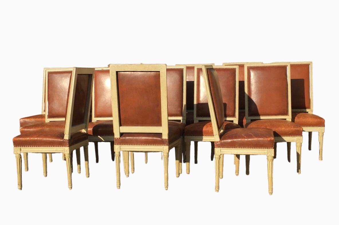 Set of 14 Louis XVI style lacquered chairs