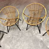Set of 4 vintage 1950s/60s wicker rattan adult basket armchairs