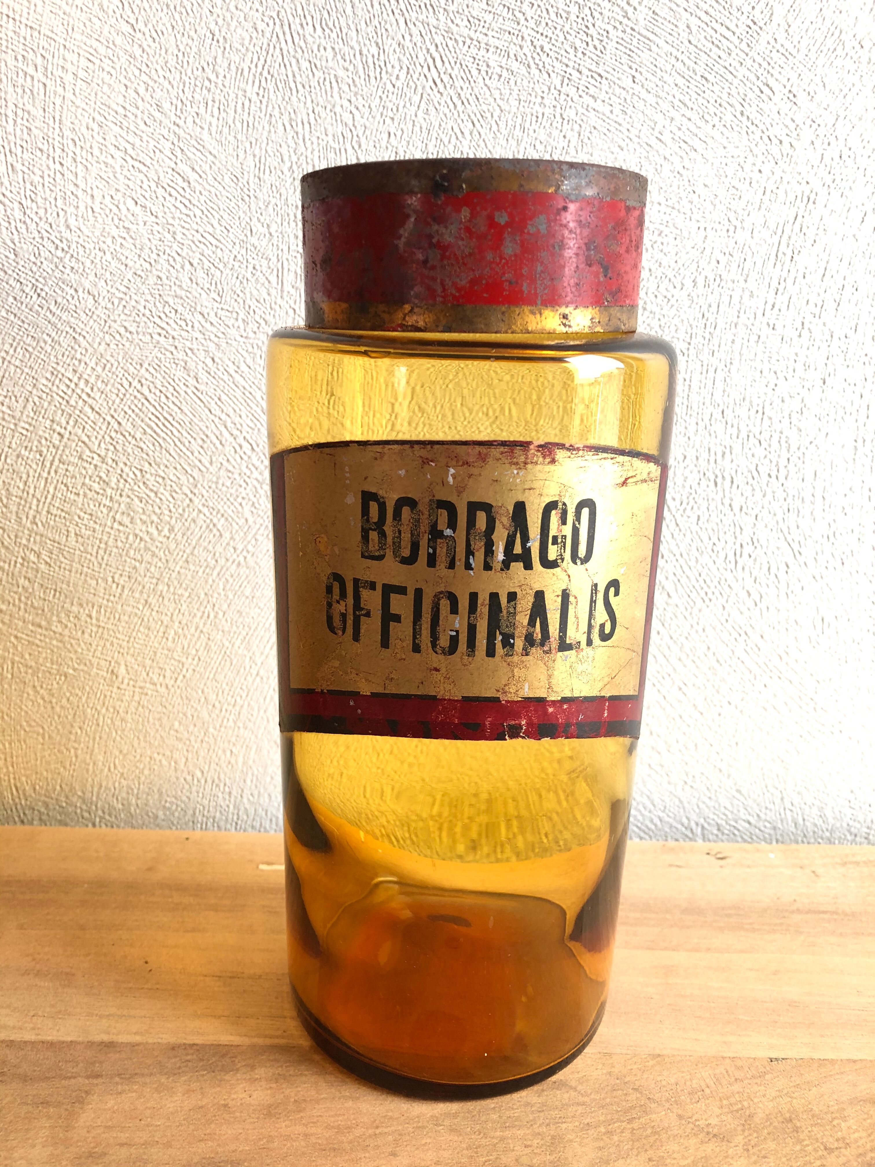 Old pharmacy bottle "Borrago Officinalis" brown glass