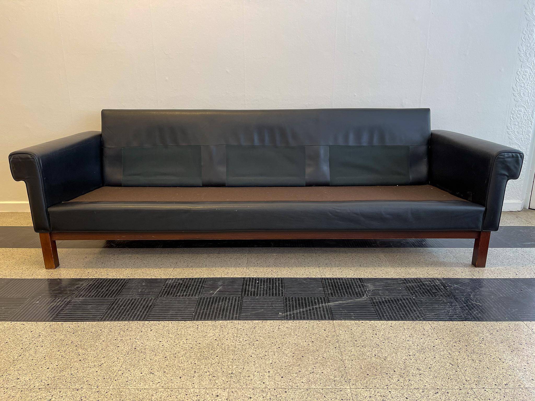 Midcentury leather and teak "Gotland" sofa, Ikea, Sweden, 1967