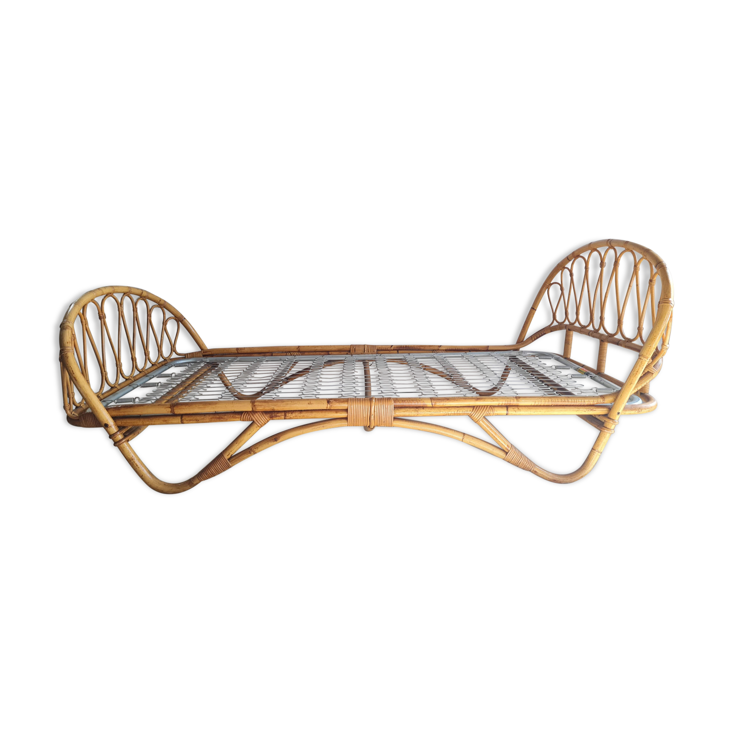 Vintage rattan and wicker bed