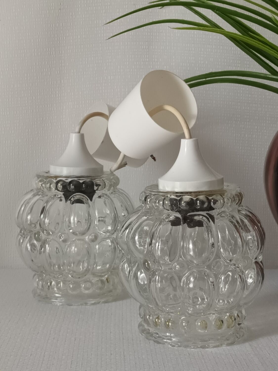Paire de suspensions verre bulles vintage