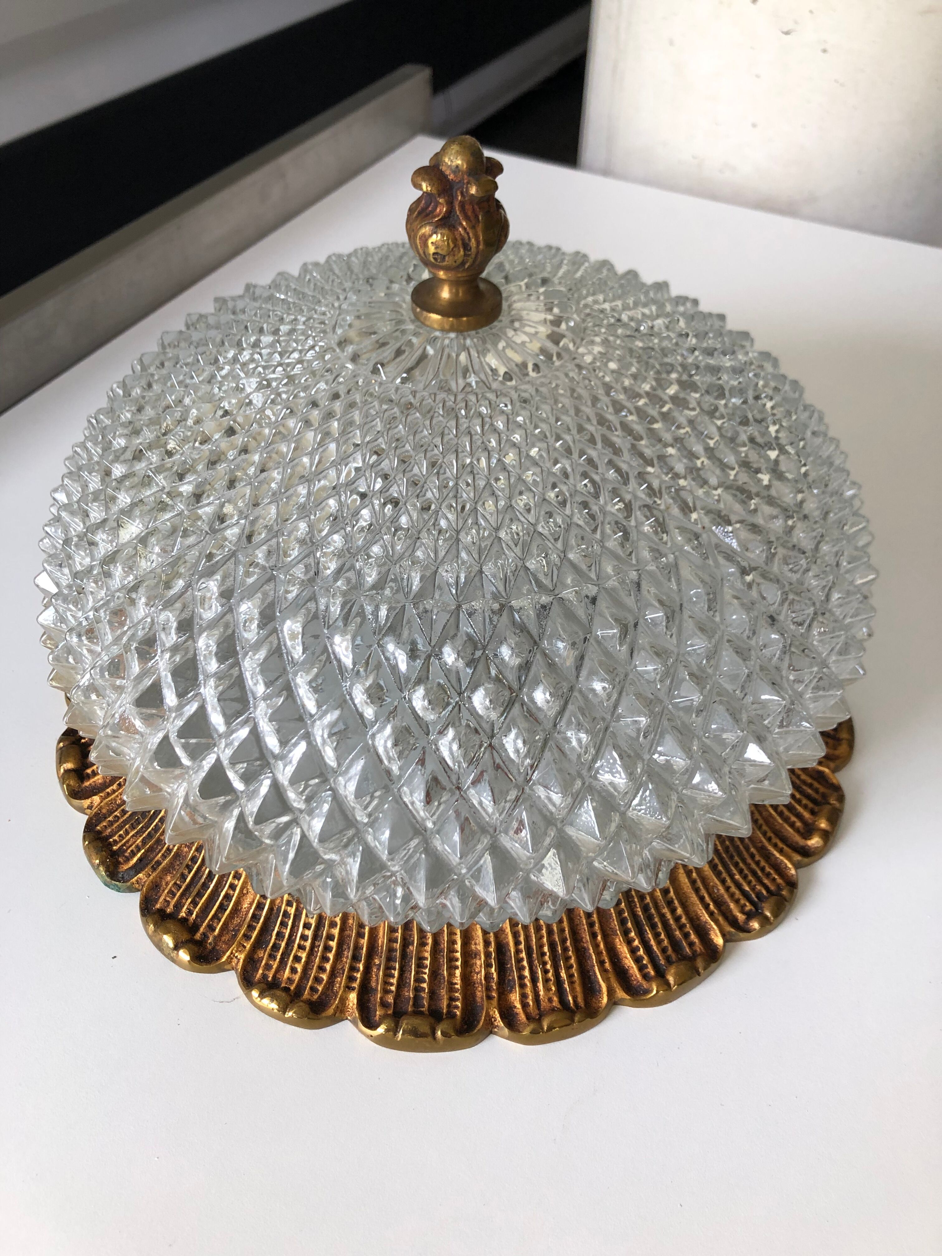 Ceiling lamp gilded brass and glass