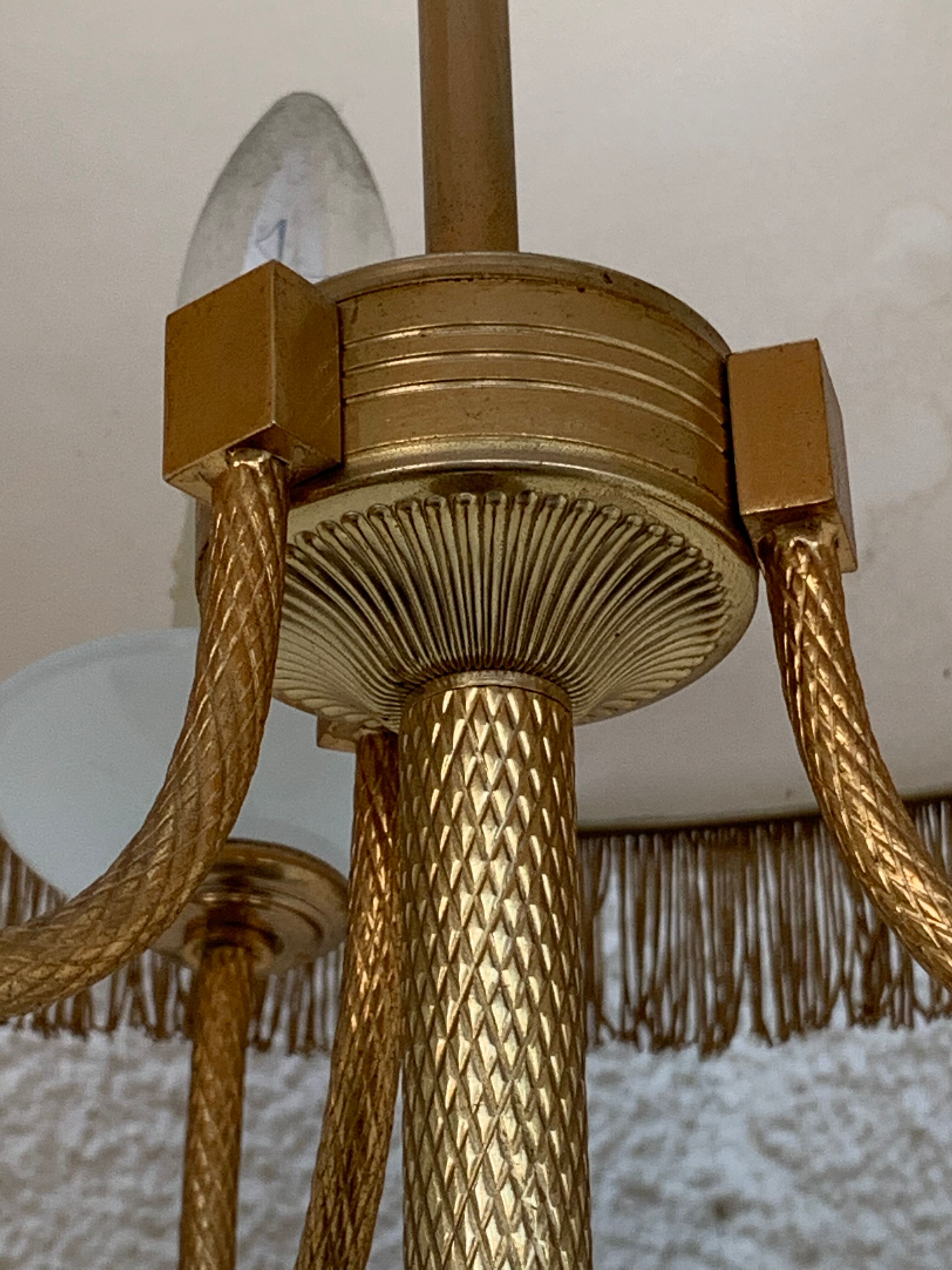 Vintage brass floor lamp in scale and opaline 1950