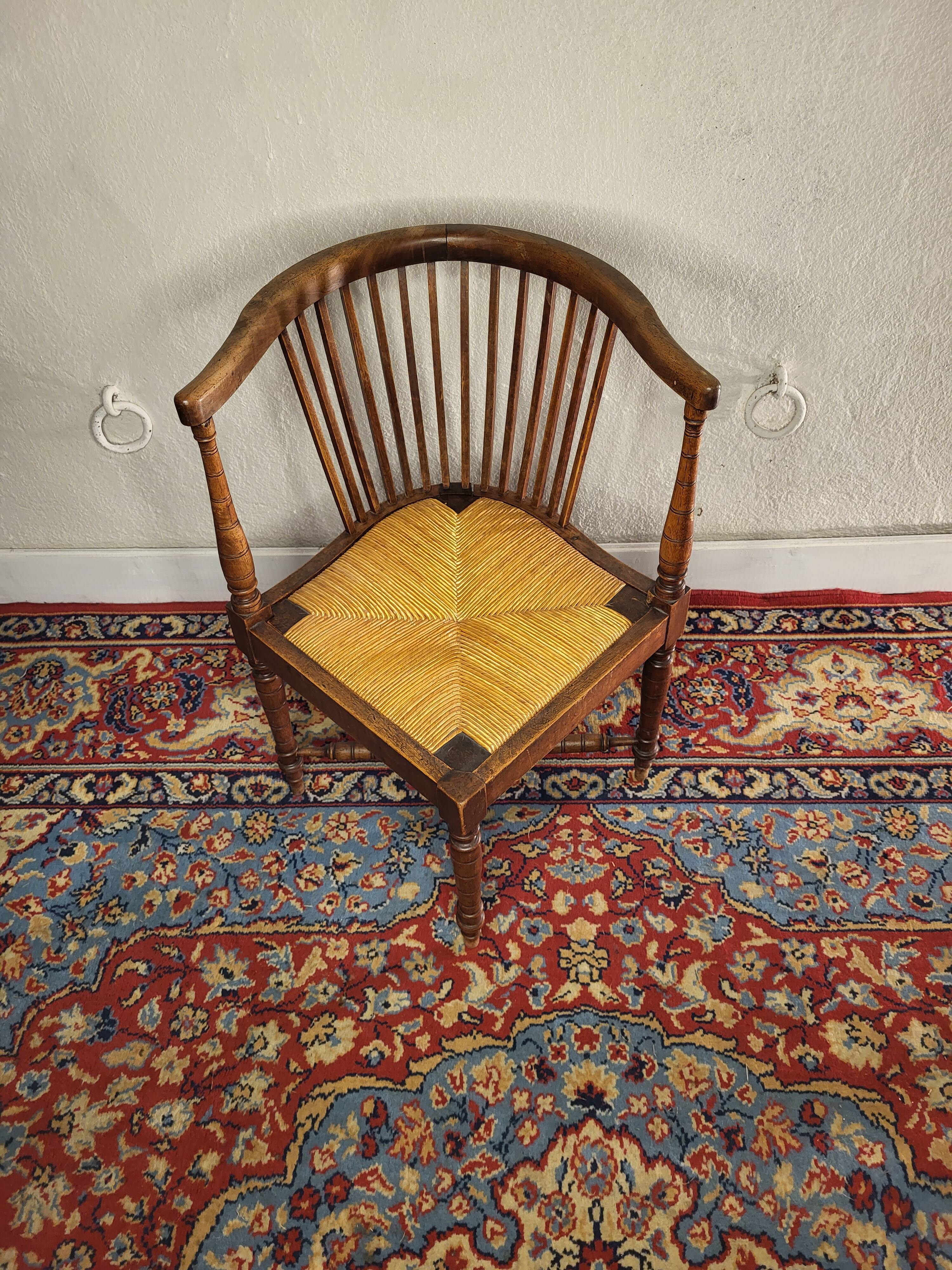 Corner chair wood & straw english xixth