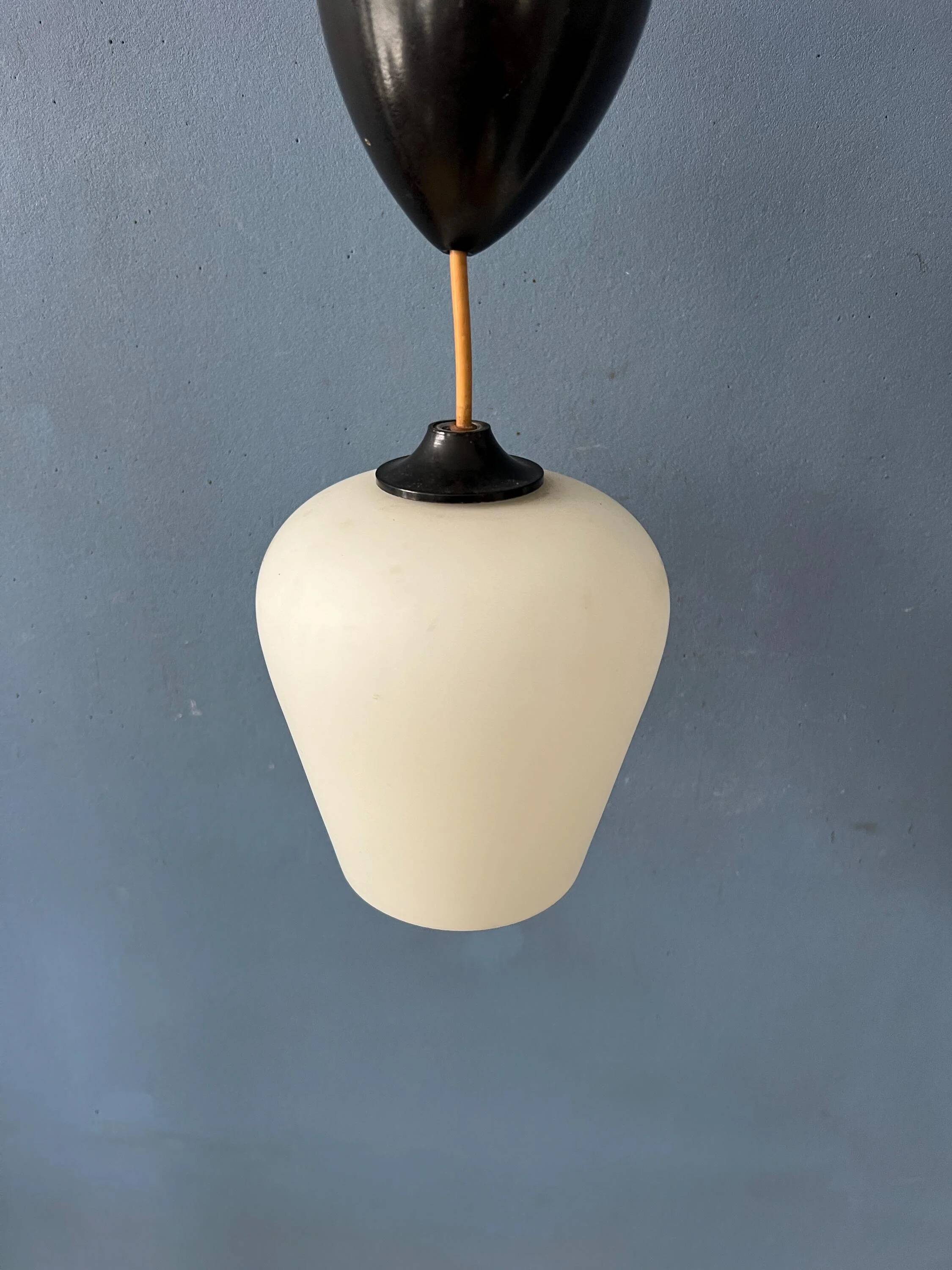 Small opaline glass pendant light, inverted tulip, Mid-Century.
