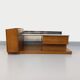Rectangular vintage modernist coffee table with wooden niches, chrome.